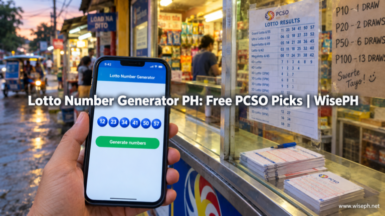 A lotto number generator on a phone at a Filipino lotto shop