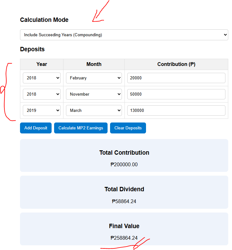 MP2 calculator computation - OFW account example part 2