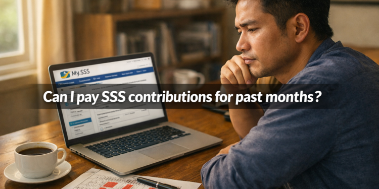 Filipino man checking My.SSS portal on laptop to review missed SSS contribution months