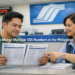 Filipino man at SSS branch comparing two contribution history printouts during SSS number consolidation process