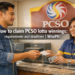 Filipino man claiming a PCSO lotto prize at a branch office counter with valid IDs in hand
