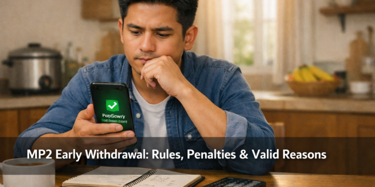 Filipino reviewing Pag-IBIG MP2 early withdrawal rules and penalties before making a decision