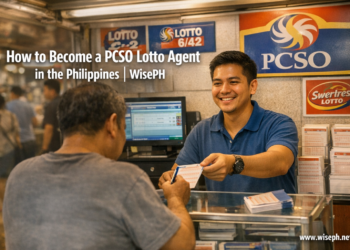 PCSO lotto agent serving a customer inside a lotto outlet in the Philippines