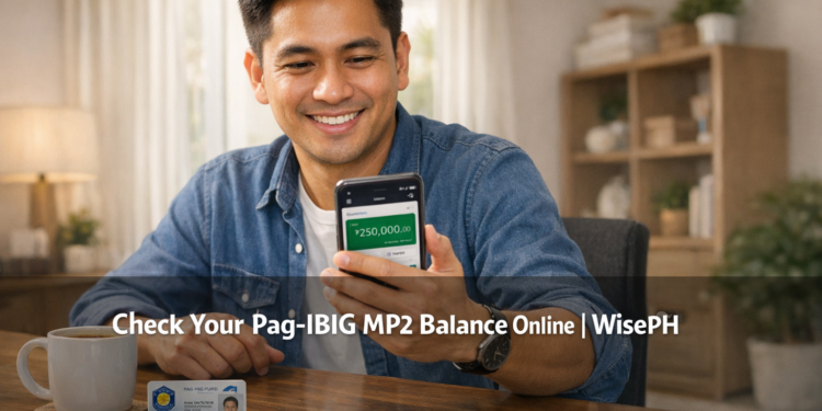 Filipino man checking his Pag-IBIG MP2 savings balance online using the Virtual Pag-IBIG portal on his smartphone