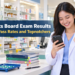 A young Filipino pharmacy graduate in a white pharmacist's coat smiles at her phone in a hospital pharmacy, checking the pharmacists board exam results.