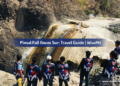 Group of riders from top view deck of Pinsal Fall Ilocos Sur