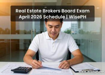 Filipino real estate broker reviewing exam materials at a desk, Real Estate Brokers Licensure Examination April 2026 schedule