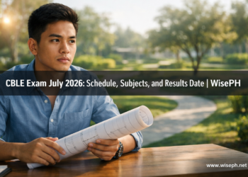 A young Filipino professional holds a technical drawing at a desk, with a blurred landscape design visible in the background, representing the Landscape Architects CBLE board exam.