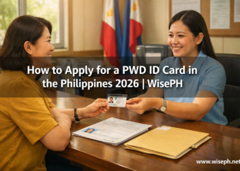 A Filipino woman receives her PWD ID card from a government staff member at an MSWDO office in the Philippines.