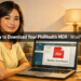 A Filipino professional downloading their PhilHealth MDR from the member portal on a laptop, following a step-by-step guide to get the document for employment onboarding.