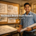 A Filipino architect standing at a drafting table holding blueprints, representing the June 2026 Architect Licensure Examination results.