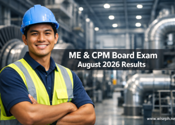 A Filipino mechanical engineer in a hard hat standing inside an industrial power plant, representing the August 2026 ME and CPM board exam results.
