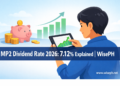 Filipino saver checking MP2 dividend rate 2026 on smartphone with 7.12% growth chart
