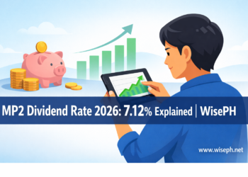 Filipino saver checking MP2 dividend rate 2026 on smartphone with 7.12% growth chart