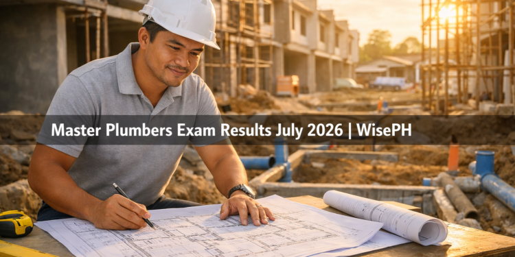 A licensed Filipino master plumber reviews plumbing floor plans at a residential construction site in CALABARZON, representing the July 2026 Master Plumbers board exam results.