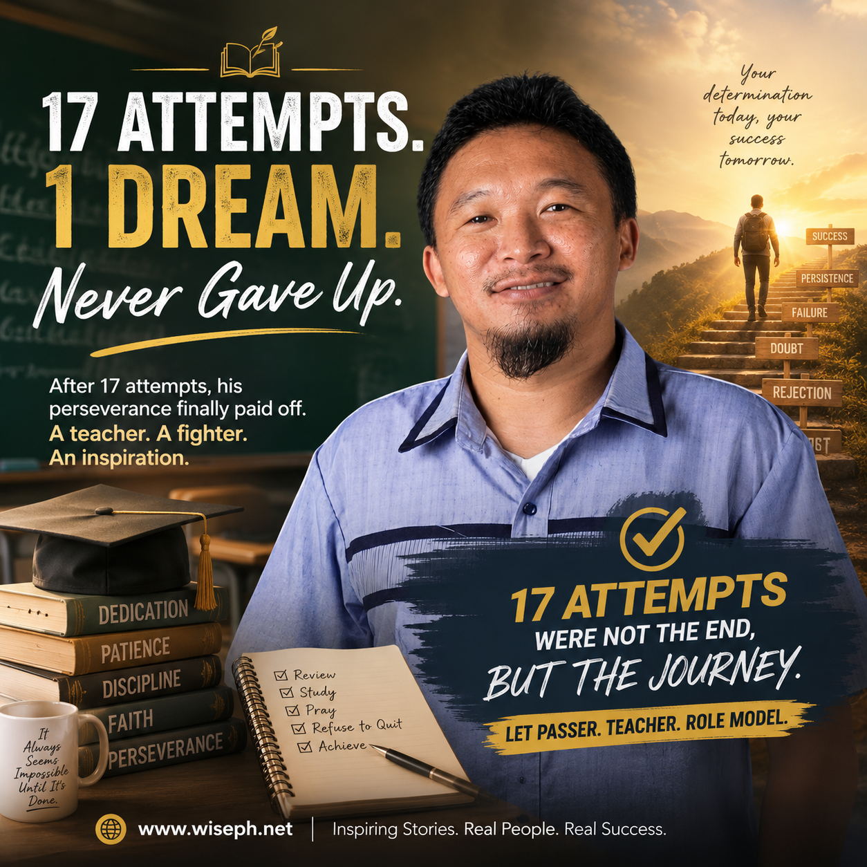 Filipino teacher stands at the front of a classroom representing the persistence needed to pass the LET exam
