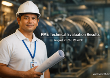 A Filipino mechanical engineer in a hard hat stands in front of industrial equipment, representing the August 2026 PME Technical Evaluation results released by the PRC.