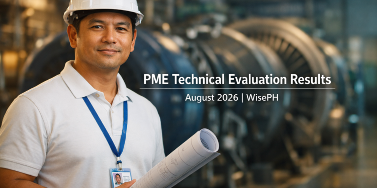 A Filipino mechanical engineer in a hard hat stands in front of industrial equipment, representing the August 2026 PME Technical Evaluation results released by the PRC.