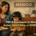 A Filipino mother sits with her young son in an MSWDO waiting area, holding a folder of PWD ID application documents while the child wears headphones.