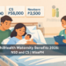 A Filipino mother and newborn in a hospital room with PhilHealth maternity benefit amounts displayed, illustrating the 2026 NSD and CS case rates for expecting families.