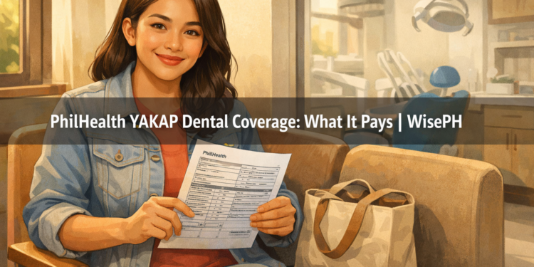 A Filipina woman holds her PhilHealth MDR while waiting at a dental clinic, representing how to use the YAKAP dental benefit in 2026.