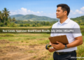 A Filipino real estate appraiser holding a clipboard and measuring tape while assessing an agricultural lot in Cavite, representing the July 2026 REALE board exam results.