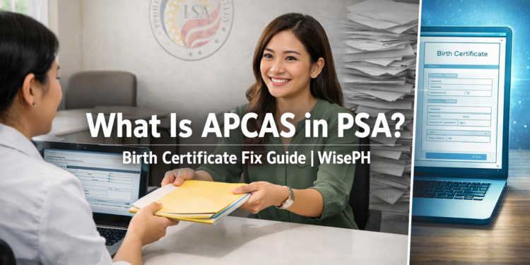 A Filipino woman submitting civil registry documents at an LCRO counter, representing the APCAS petition process for birth certificate corrections in the Philippines.