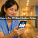 A Filipino OFW nurse in Dubai checking her SSS contribution payment status on the My.SSS mobile app during a hospital break.