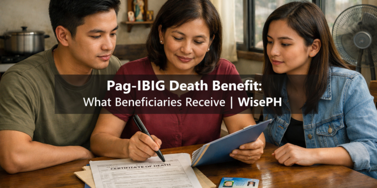 Filipino family reviews Pag-IBIG documents at a kitchen table in preparation for a member death benefit claim.