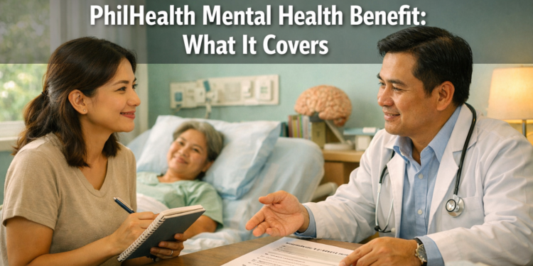A Filipino mother consults a doctor in a clinic, representing how families can use the PhilHealth mental health benefit to access psychiatric and therapy services.