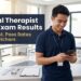 A young Filipino physical therapy graduate smiles at his phone in a rehabilitation clinic, checking the physical therapist board exam results.