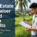 A Filipino real estate appraiser inspecting a sloping lot with a clipboard, beside the text "Real Estate Appraiser Board Exam Results."