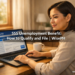 A Filipino woman files her SSS unemployment benefit claim online using a laptop at a home desk.