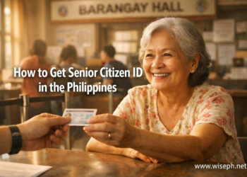 A Filipino senior citizen receiving her laminated Senior Citizen ID card from a municipal hall employee.