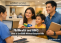 A Filipino family presents both a PhilHealth card and an HMO card to a hospital admissions staff member at a private hospital counter in the Philippines.