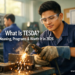 A young Filipino man welds safely inside a bright TESDA technical training workshop while another trainee practices electrical work in the background.