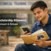 A Filipino TESDA scholar checks his phone for a LandBank allowance notification while keeping his own attendance notebook.