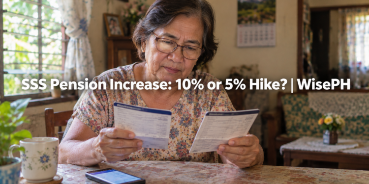An elderly Filipino pensioner compares two monthly bank credits to check if her SSS pension increase was applied correctly.