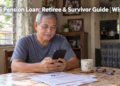 An elderly Filipino pensioner checks the SSS Pension Loan application on his phone at home.