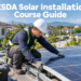 A Filipino technician in safety gear installs a solar panel on a residential rooftop as part of TESDA solar installation training.
