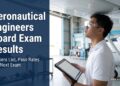 A young Filipino aeronautical engineer inspecting an aircraft wing in a hangar, with the title Aeronautical Engineers Board Exam Results.
