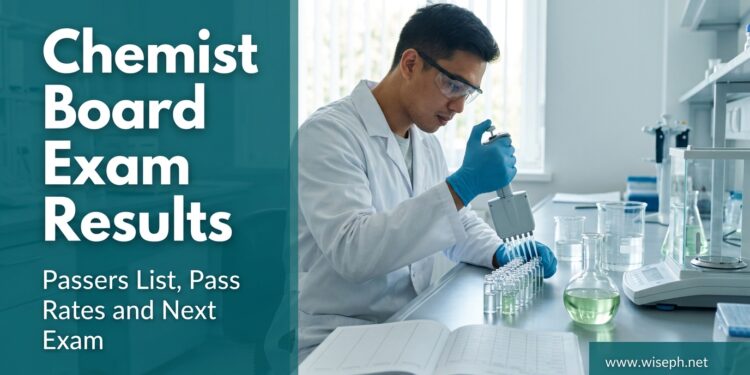 A young Filipino chemist in a lab coat uses a pipette over glass vials at a laboratory bench.